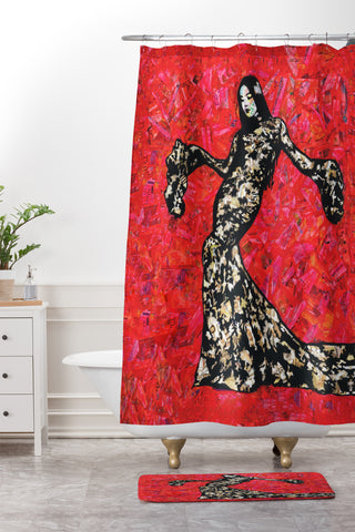 Amy Smith Gold and Lace Shower Curtain And Mat