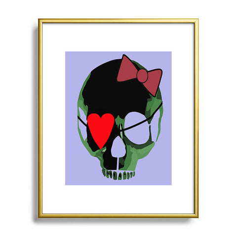 Amy Smith Green Skull with Bow Metal Framed Art Print