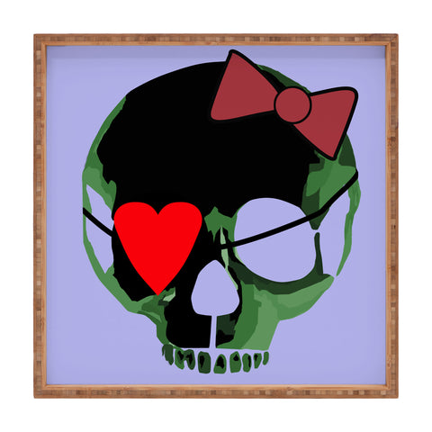 Amy Smith Green Skull with Bow Square Tray