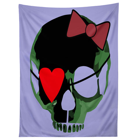 Amy Smith Green Skull with Bow Tapestry