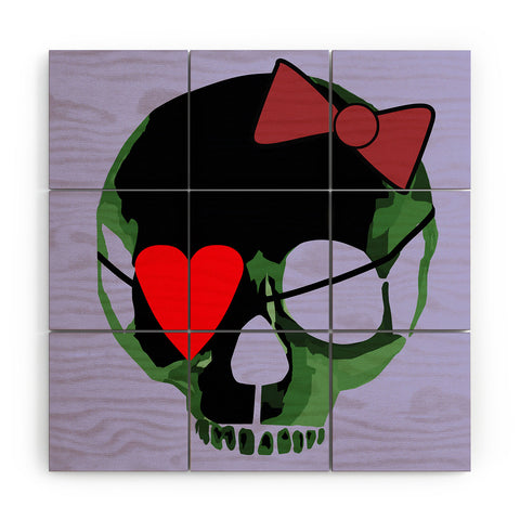 Amy Smith Green Skull with Bow Wood Wall Mural