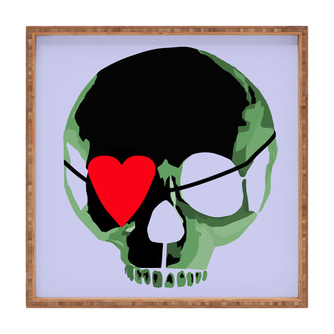 Amy Smith Green Skull With Heart Eyepatch Square Tray