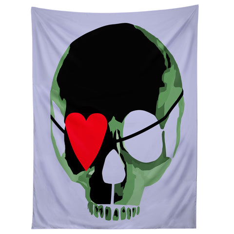 Amy Smith Green Skull With Heart Eyepatch Tapestry