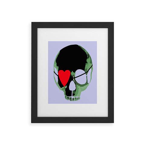 Amy Smith Green Skull With Heart Eyepatch Framed Art Print