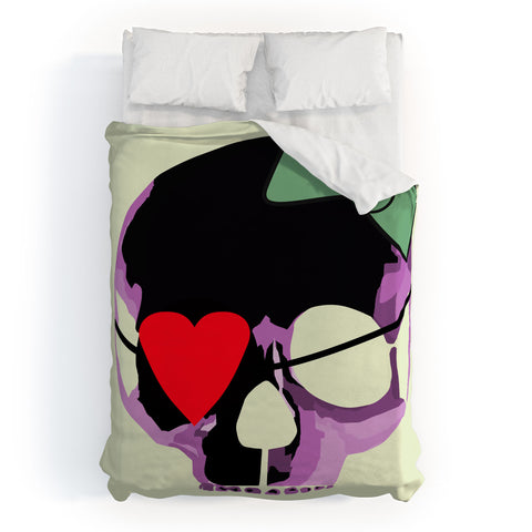 Amy Smith Pink Skull Heart With Bow Duvet Cover