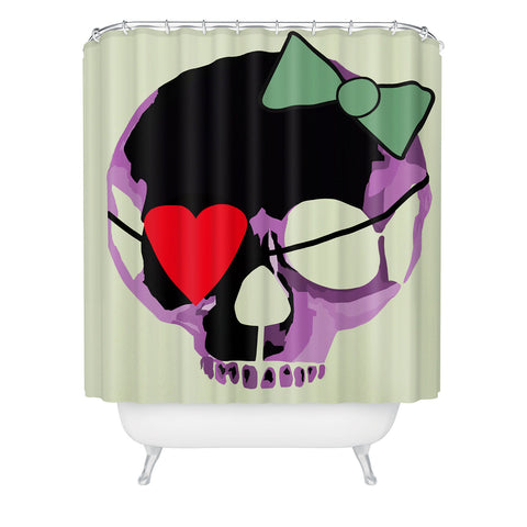 Amy Smith Pink Skull Heart With Bow Shower Curtain