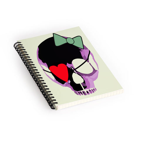 Amy Smith Pink Skull Heart With Bow Spiral Notebook