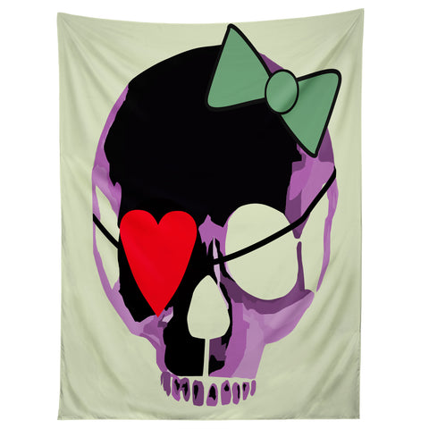 Amy Smith Pink Skull Heart With Bow Tapestry