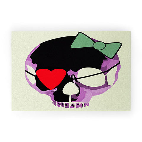 Amy Smith Pink Skull Heart With Bow Welcome Mat