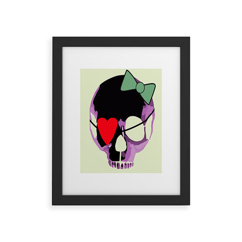 Amy Smith Pink Skull Heart With Bow Framed Art Print