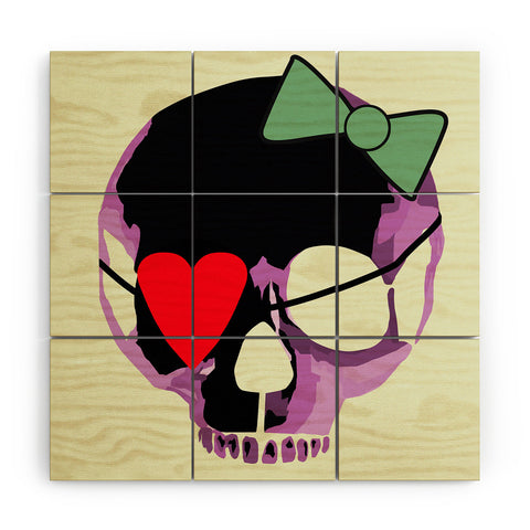 Amy Smith Pink Skull Heart With Bow Wood Wall Mural