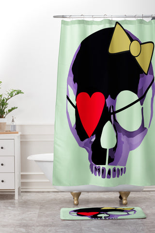 Amy Smith Purple Skull With Bow Shower Curtain And Mat