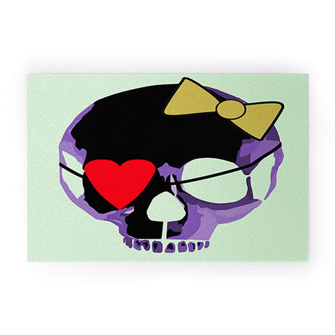 Amy Smith Purple Skull With Bow Welcome Mat