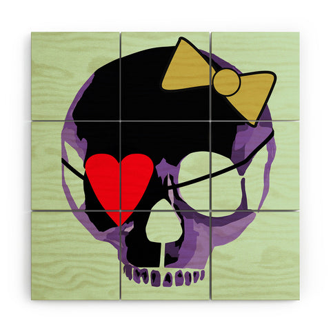 Amy Smith Purple Skull With Bow Wood Wall Mural