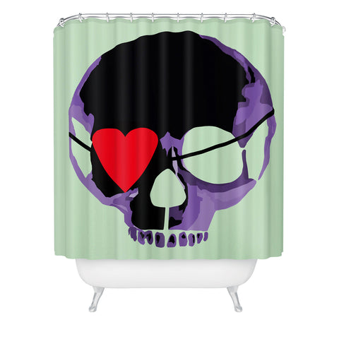 Amy Smith Purple Skull With Heart Eyepatch Shower Curtain