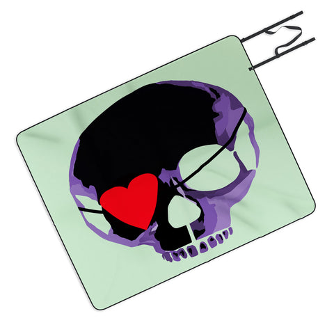 Amy Smith Purple Skull With Heart Eyepatch Picnic Blanket