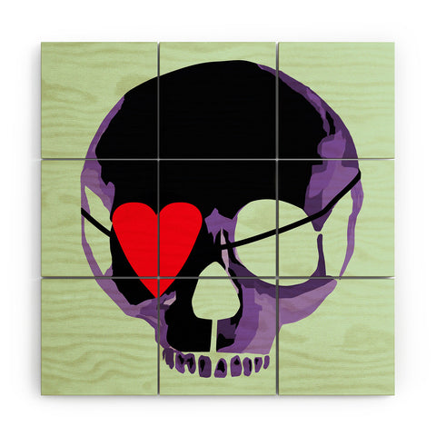Amy Smith Purple Skull With Heart Eyepatch Wood Wall Mural