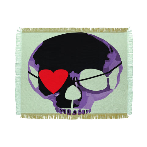 Amy Smith Purple Skull With Heart Eyepatch Throw Blanket