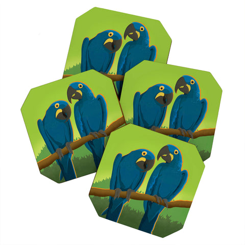 Anderson Design Group Blue Maccaw Parrots Coaster Set