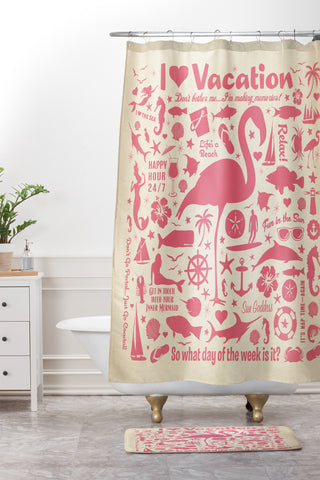 Anderson Design Group Flamingo Pattern Shower Curtain And Mat