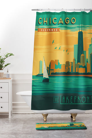 Anderson Design Group Lakefront Chicago Shower Curtain And Mat