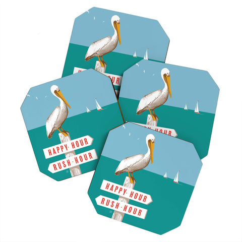 Anderson Design Group Pelican On Rush Hour Happy Hour Sign Coaster Set
