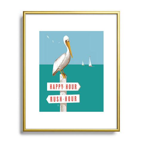 Anderson Design Group Pelican On Rush Hour Happy Hour Sign Metal Framed Art Print
