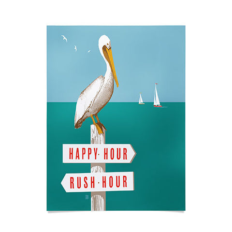 Anderson Design Group Pelican On Rush Hour Happy Hour Sign Poster