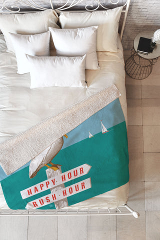 Anderson Design Group Pelican On Rush Hour Happy Hour Sign Fleece Throw Blanket