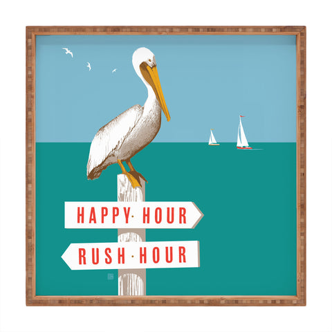 Anderson Design Group Pelican On Rush Hour Happy Hour Sign Square Tray