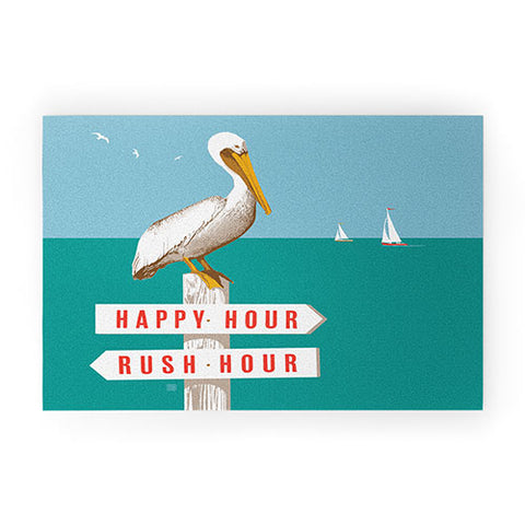 Anderson Design Group Pelican On Rush Hour Happy Hour Sign Welcome Mat