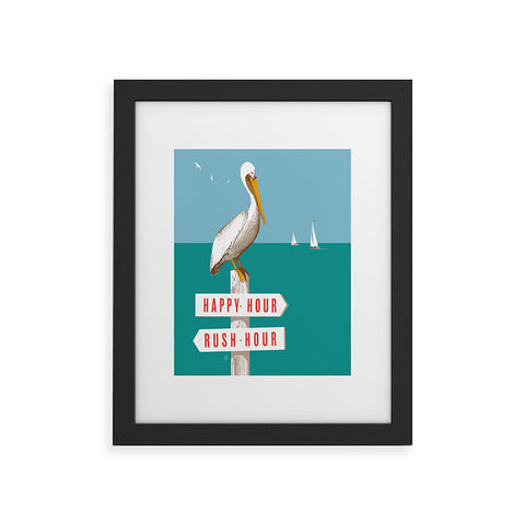 Anderson Design Group Pelican On Rush Hour Happy Hour Sign Framed Art Print