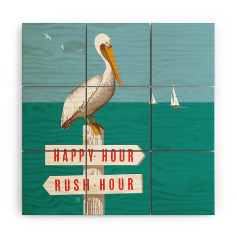 Anderson Design Group Pelican On Rush Hour Happy Hour Sign Wood Wall Mural