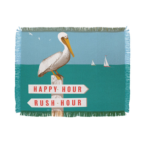 Anderson Design Group Pelican On Rush Hour Happy Hour Sign Throw Blanket