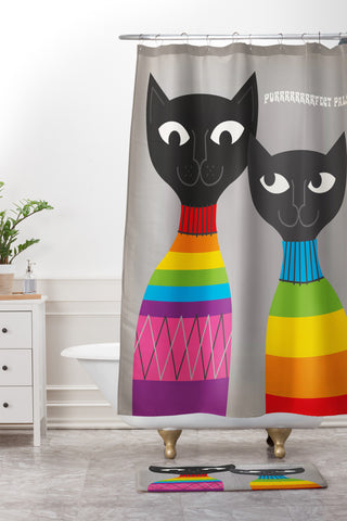 Anderson Design Group Rainbow Cats Shower Curtain And Mat