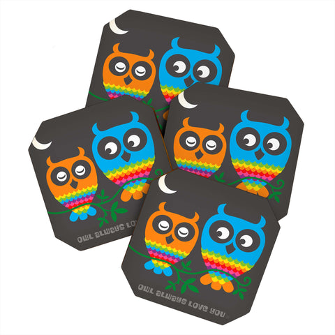 Anderson Design Group Rainbow Owls Coaster Set