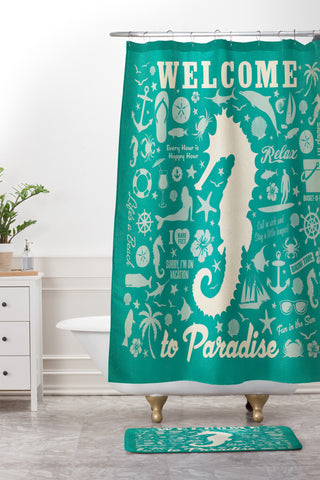 Anderson Design Group Seahorse Pattern Shower Curtain And Mat