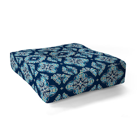 Andi Bird Butterfly Ornamental Blue Floor Pillow Square