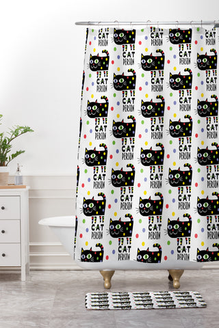 Andi Bird Cat Person Black Shower Curtain And Mat