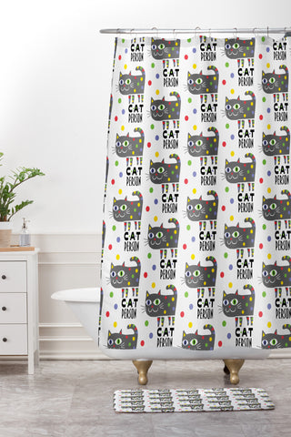 Andi Bird Cat Person Grey Shower Curtain And Mat