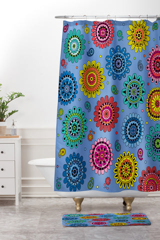 Andi Bird Flowers Of Desire Blue Shower Curtain And Mat