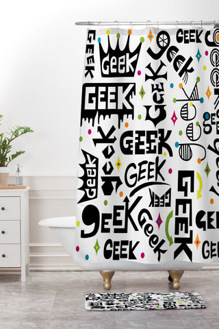 Andi Bird Geek Words Shower Curtain And Mat
