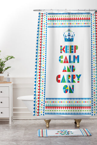 Andi Bird Keep Calm And Carry On Shower Curtain And Mat