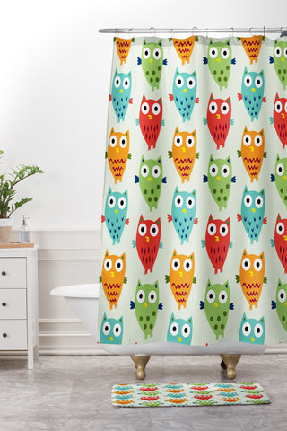 Andi Bird Owl Fun Shower Curtain And Mat