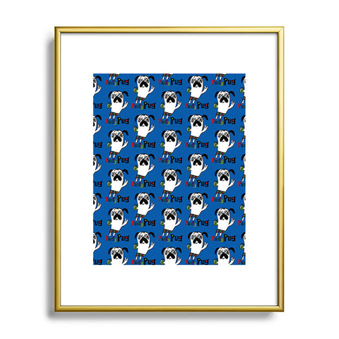 Andi Bird Party Pug Blue Metal Framed Art Print