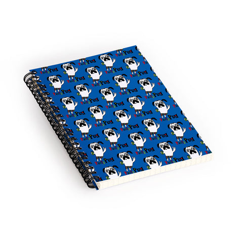 Andi Bird Party Pug Blue Spiral Notebook
