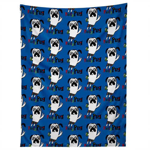 Andi Bird Party Pug Blue Tapestry