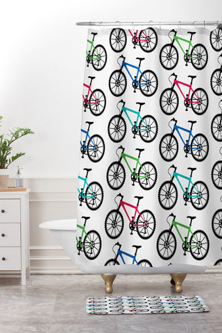 Andi Bird Ride A Bike White Shower Curtain And Mat