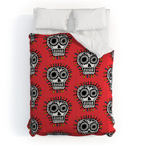 Andi Bird Sugar Skull Fun Red Comforter