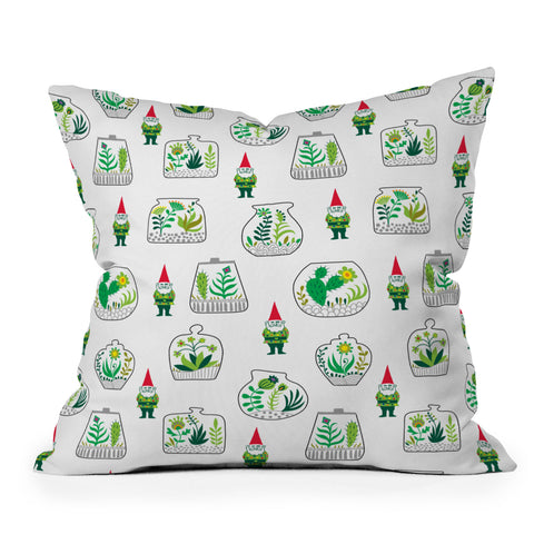 Andi Bird Terrariums And Gnomes Throw Pillow